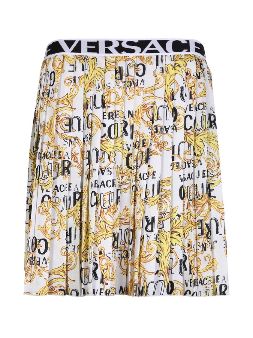 Versace Jeans Couture Pleated Twill Skirt With Bold Print