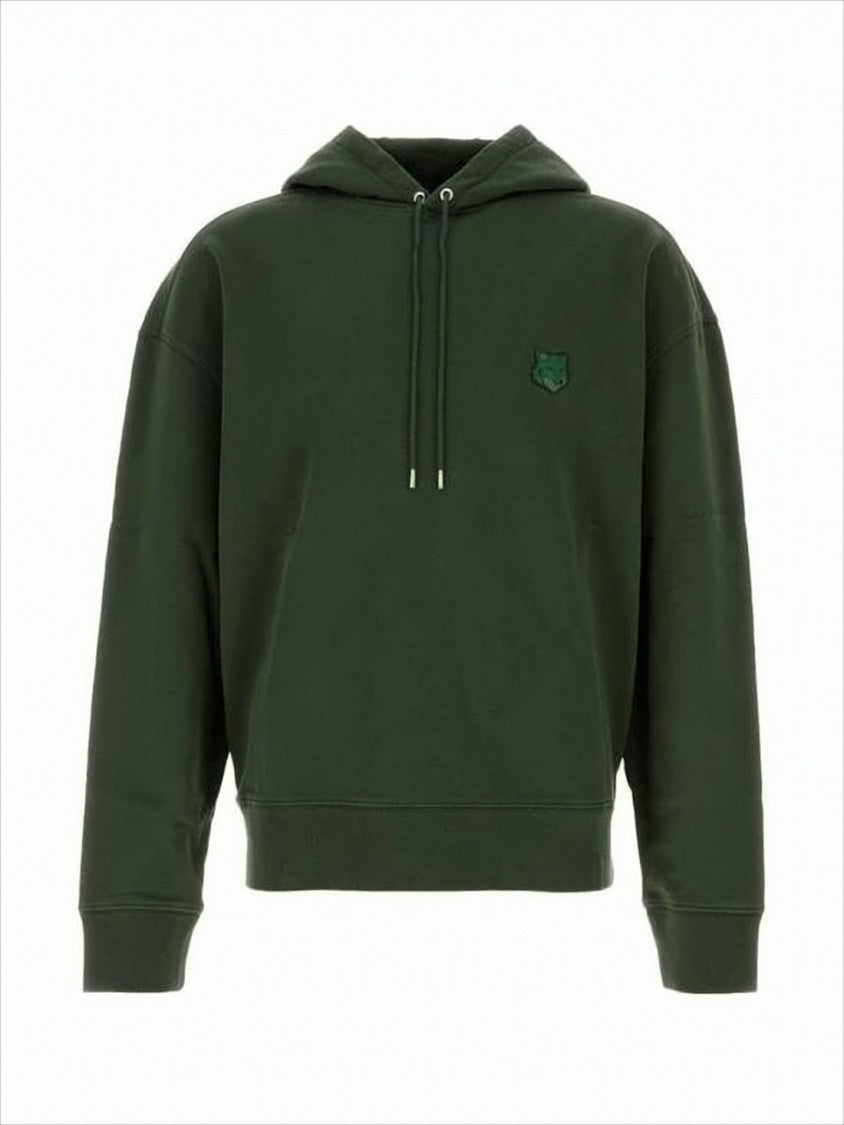 Maison Kitsuné Cropped Deep Green Hoodie With Subtle Emblem And Relaxed Fit