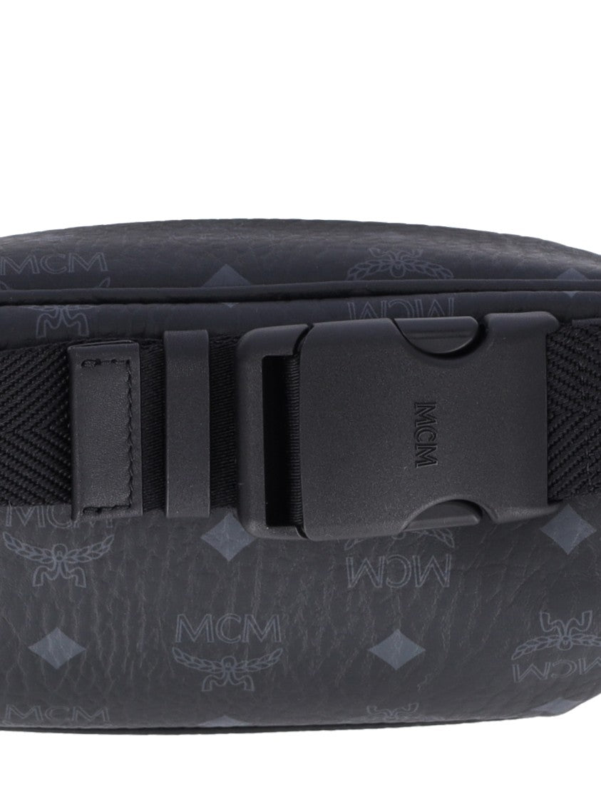 Mcm Black Fursten Small Visetos Canvas Belt Bag