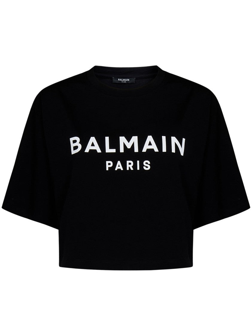 Balmain Black Logo Print Cropped T-Shirt