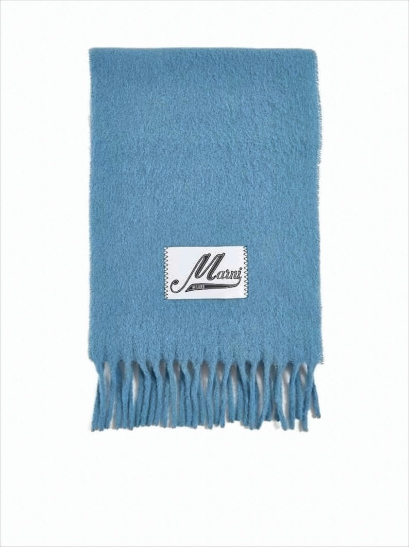 Marni Textured Light Blue Alpaca Blend Scarves With Fringed Edges