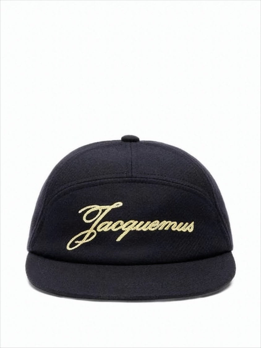 Jacquemus Structured Black Wool Blend Cap With Embroidered Detailing