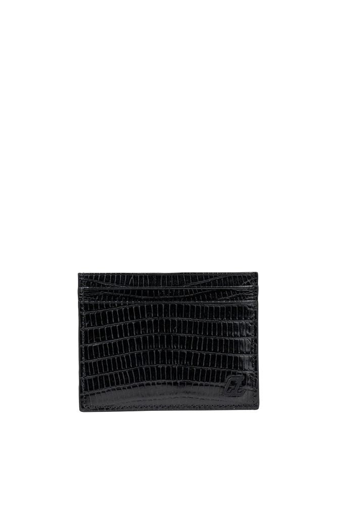 Christian Louboutin Lizard-Effect Embossed Black Patent Leather Card Holder