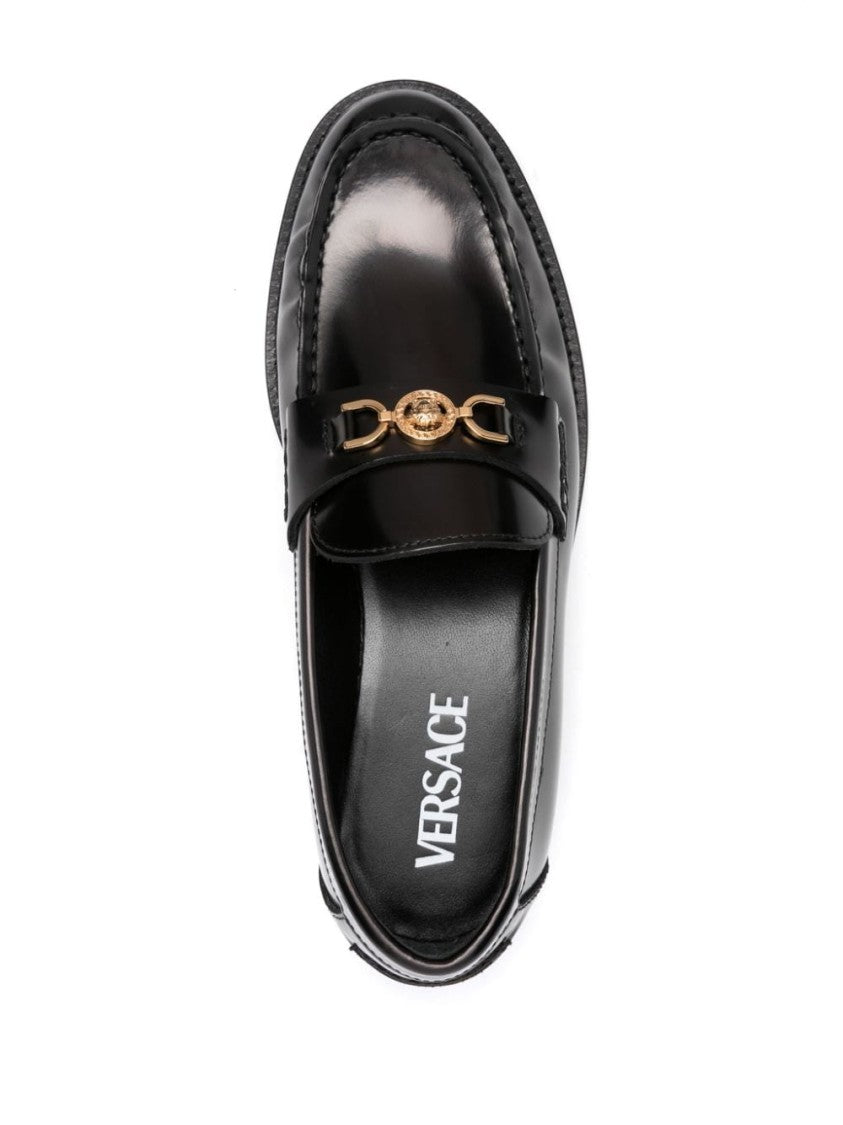 Versace Polished Calf Leather Flat Shoes