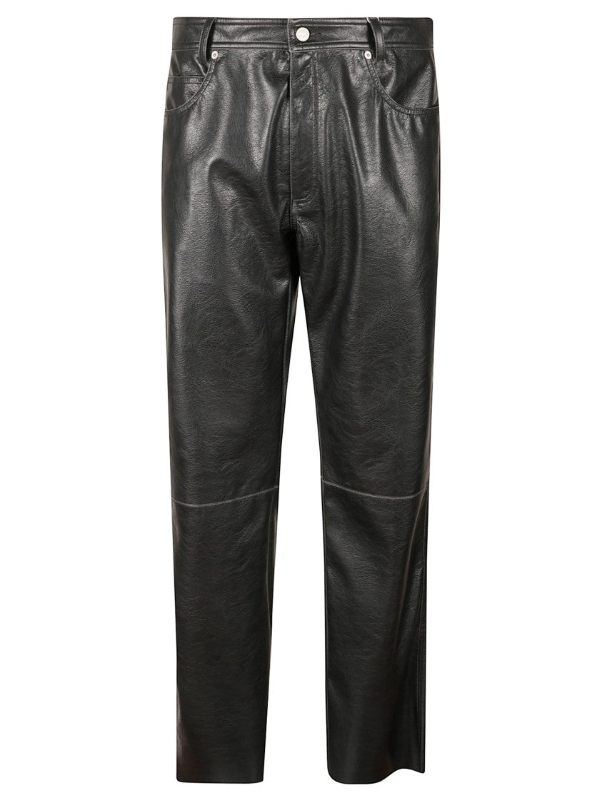 Mm6 By Maison Margiela Leather-Effect Black Pants With Five-Pocket Design