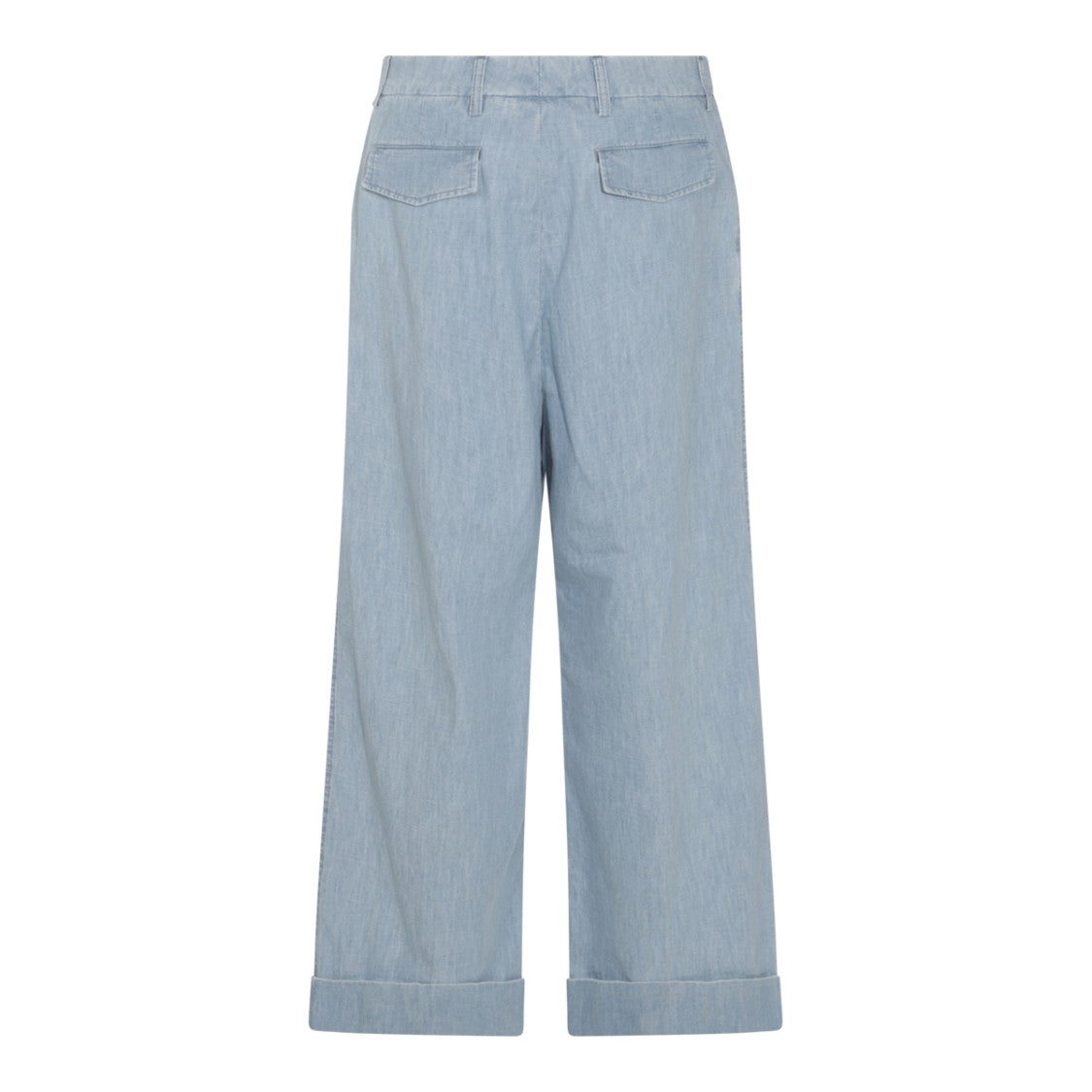 Valentino Light Blue Cotton Denim Trousers With Cuffed Hems And Signature Details