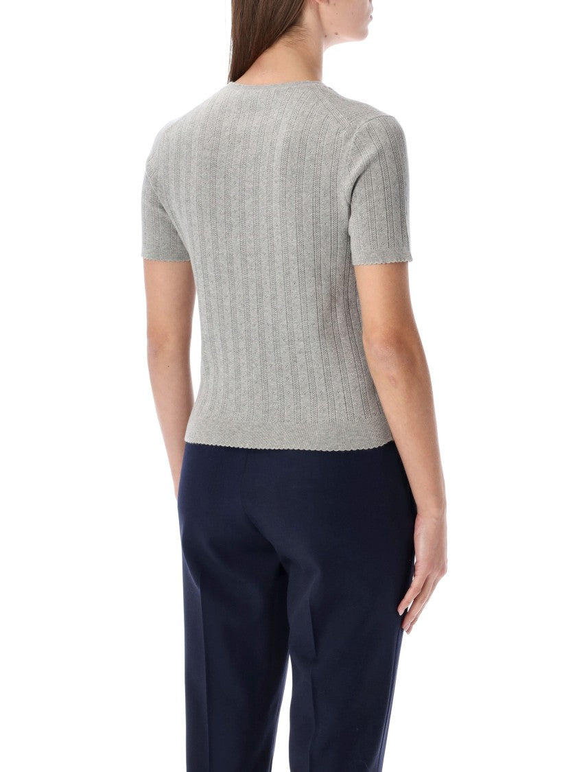 Miu Miu Short-Sleeve Ribbed Cotton Top With Logo Patch