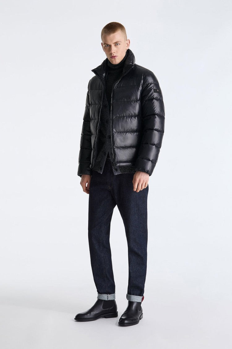 Peuterey Black Glossy Stand-Collar Down Puffer Jacket