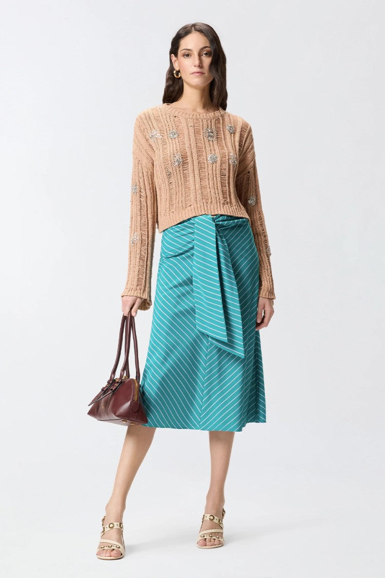 Pinko Pink Ladder-Stitch Sequin Flower Cotton-Blend Sweater