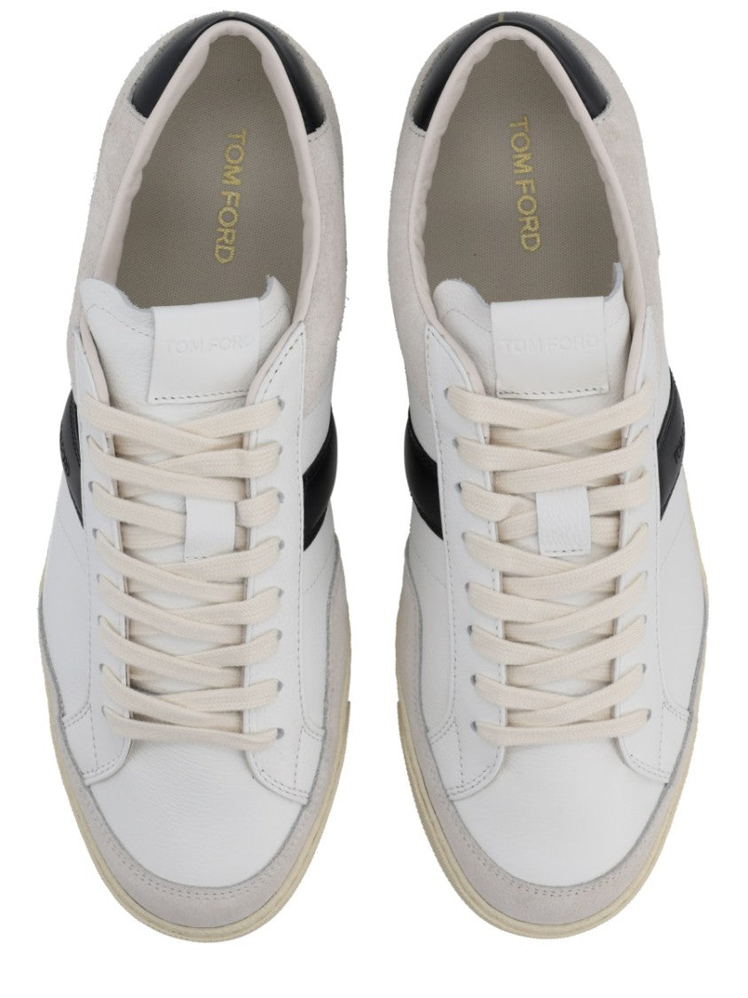 Tom Ford White Striped Black Heel Sneakers