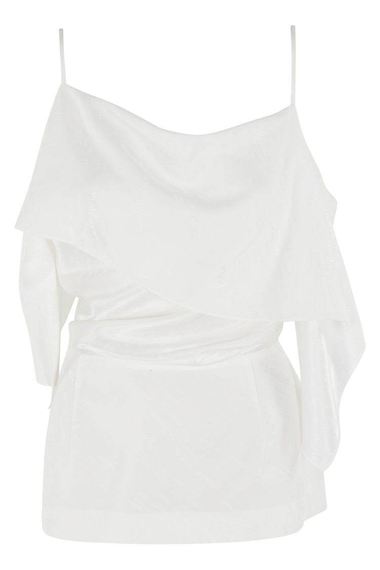 Mm6 By Maison Margiela White Draped Hooded Logo-Print Acetate-Blend Tank Top