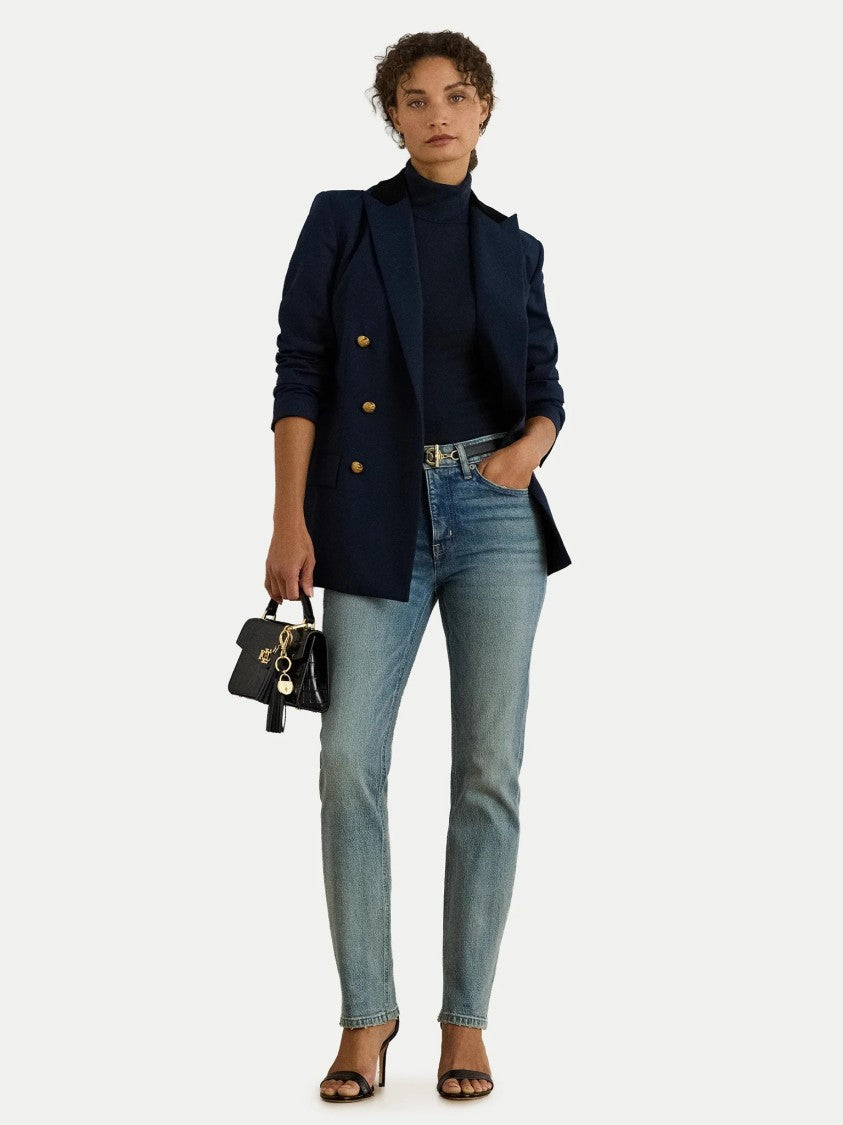Lauren Ralph Lauren Medium Blue Faded Linen-Blend Straight Jeans