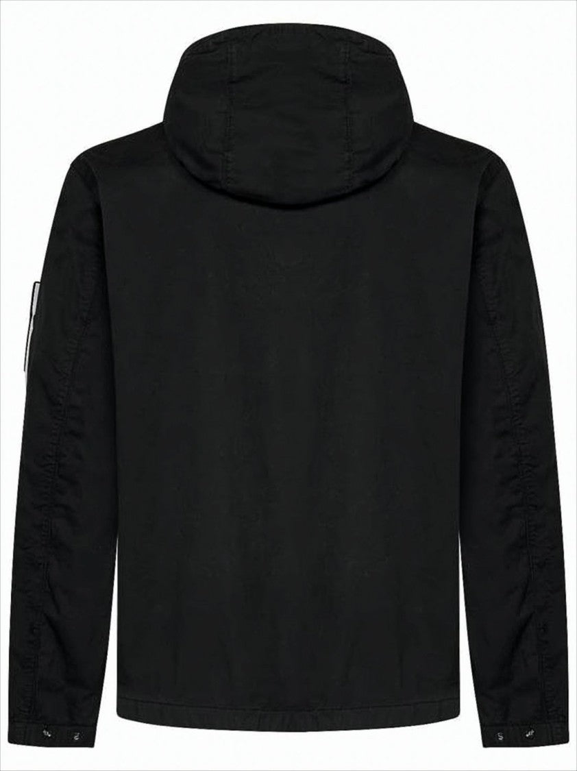 Stone Island Minimalist Black Jacket With Distinctive Patch Logo