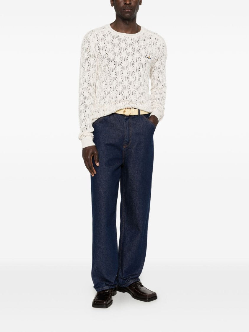 Vivienne Westwood White Openwork Knit Orb Round Sweater