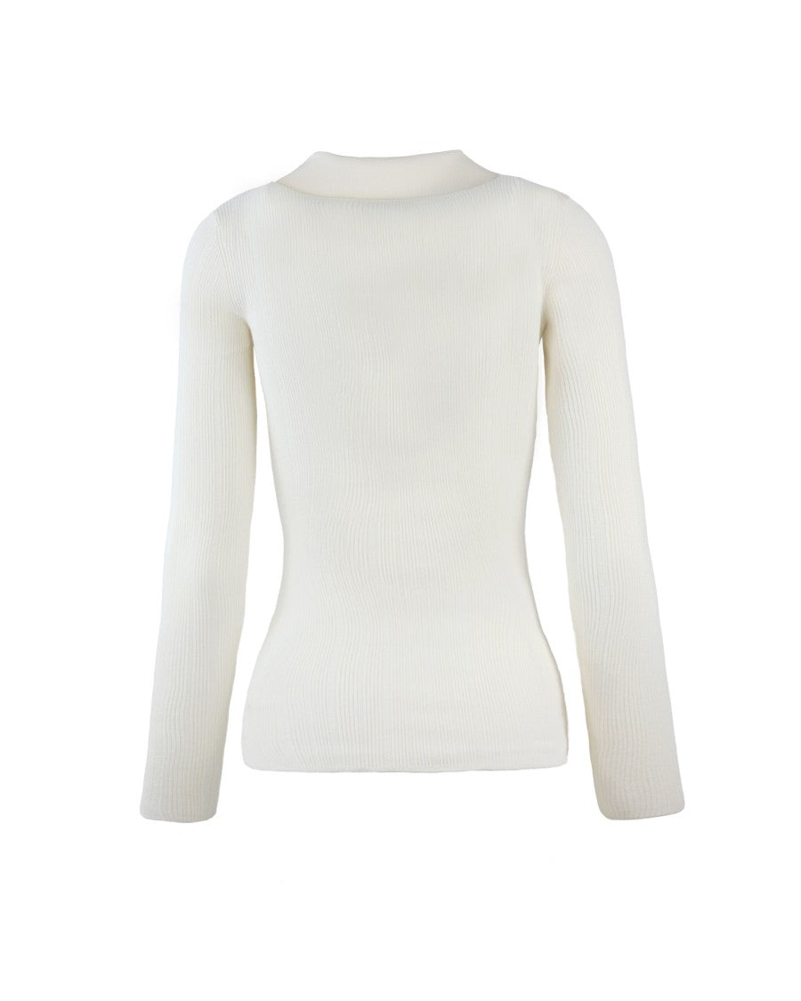 Elisabetta Franchi White Ribbed Knit Top With À Jour Detailing