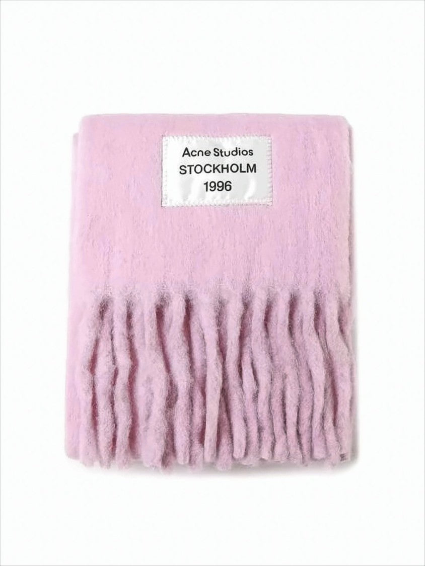 Acne Studios Rectangular Pastel Pink Alpaca Blend Scarf With Fringed Ends