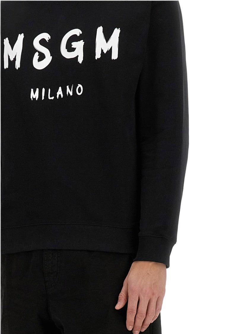 Msgm Black Graphic Logo Cotton Sweatshirt