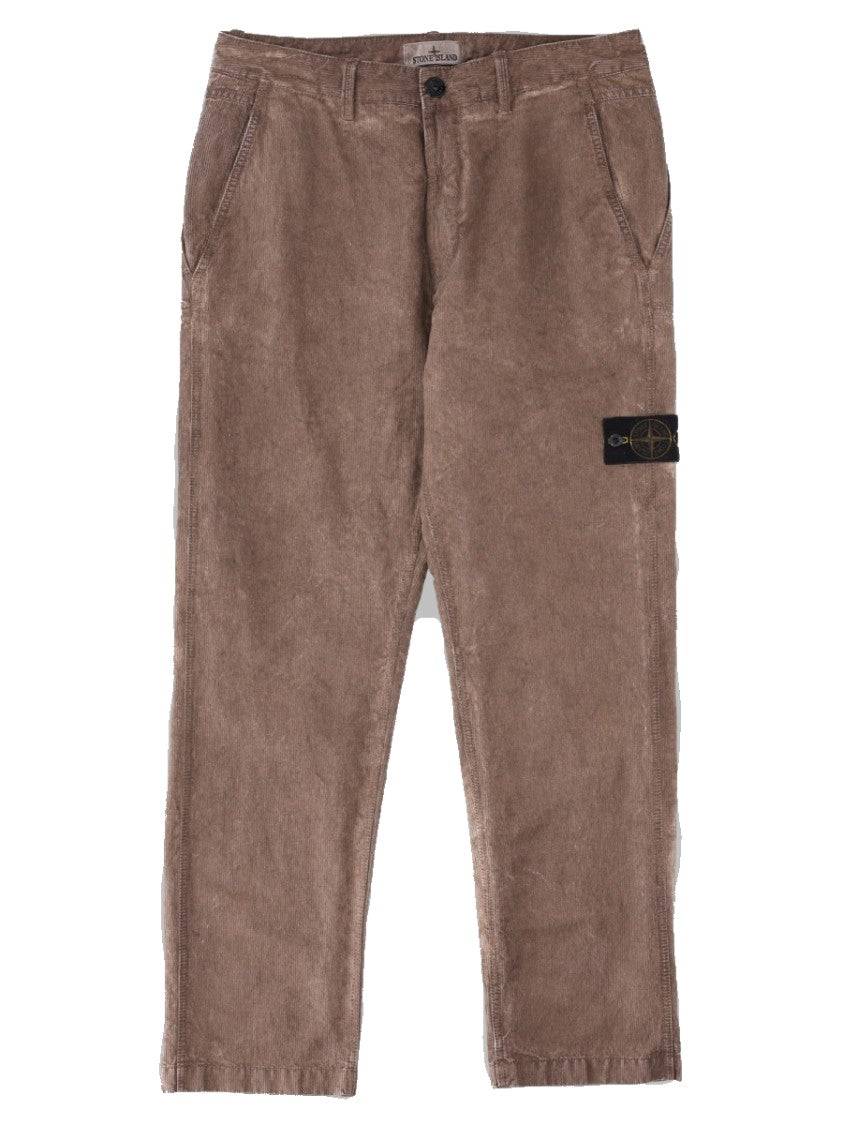 Stone Island Straight-Leg Grey Trousers With Textured Fabric And Distinctive Patch