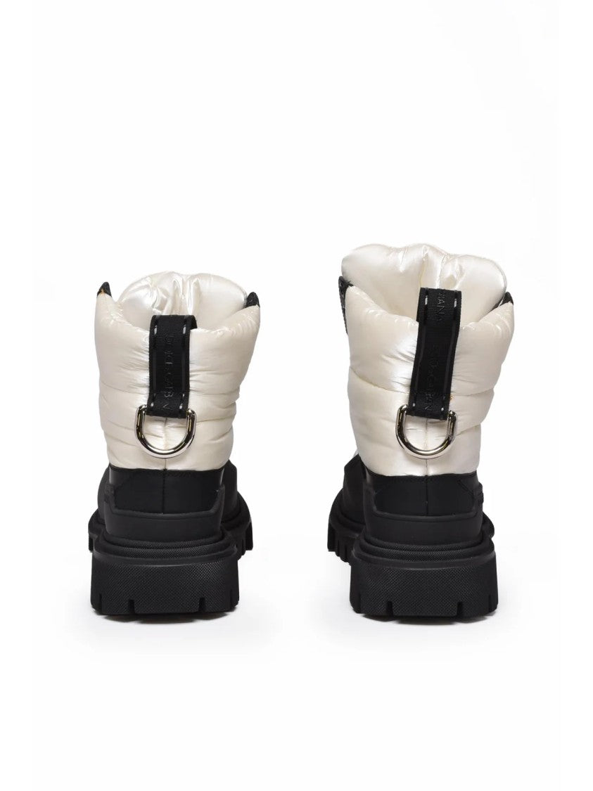 Dolce & Gabbana Black/White Chunky Lace-Up Rubber-Leather Boots