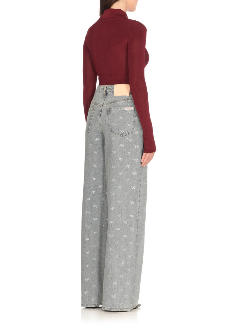 Self-Portrait Bordeaux Viscose Bodysuit With Classic Collar