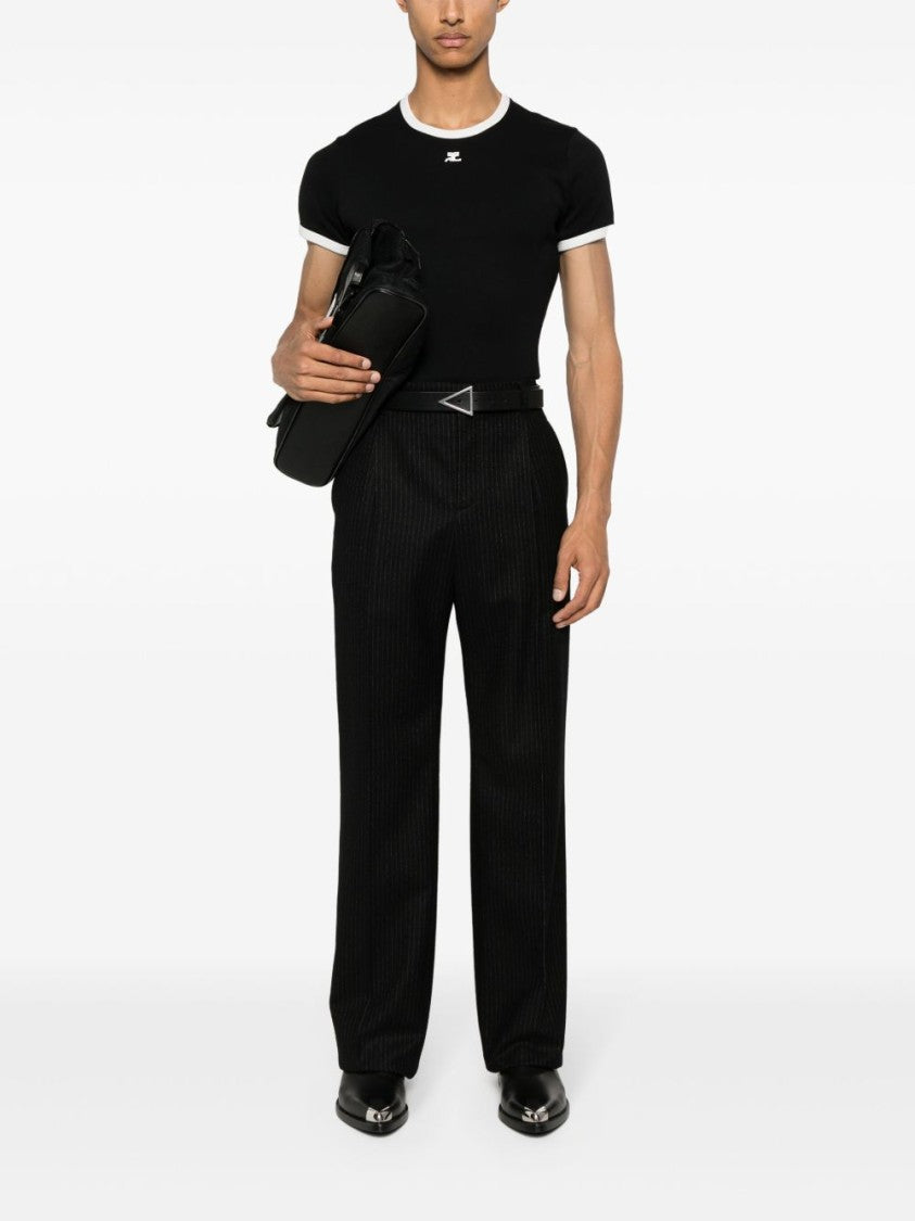 Courrèges Fitted Black T-Shirt With Contrasting White Trim
