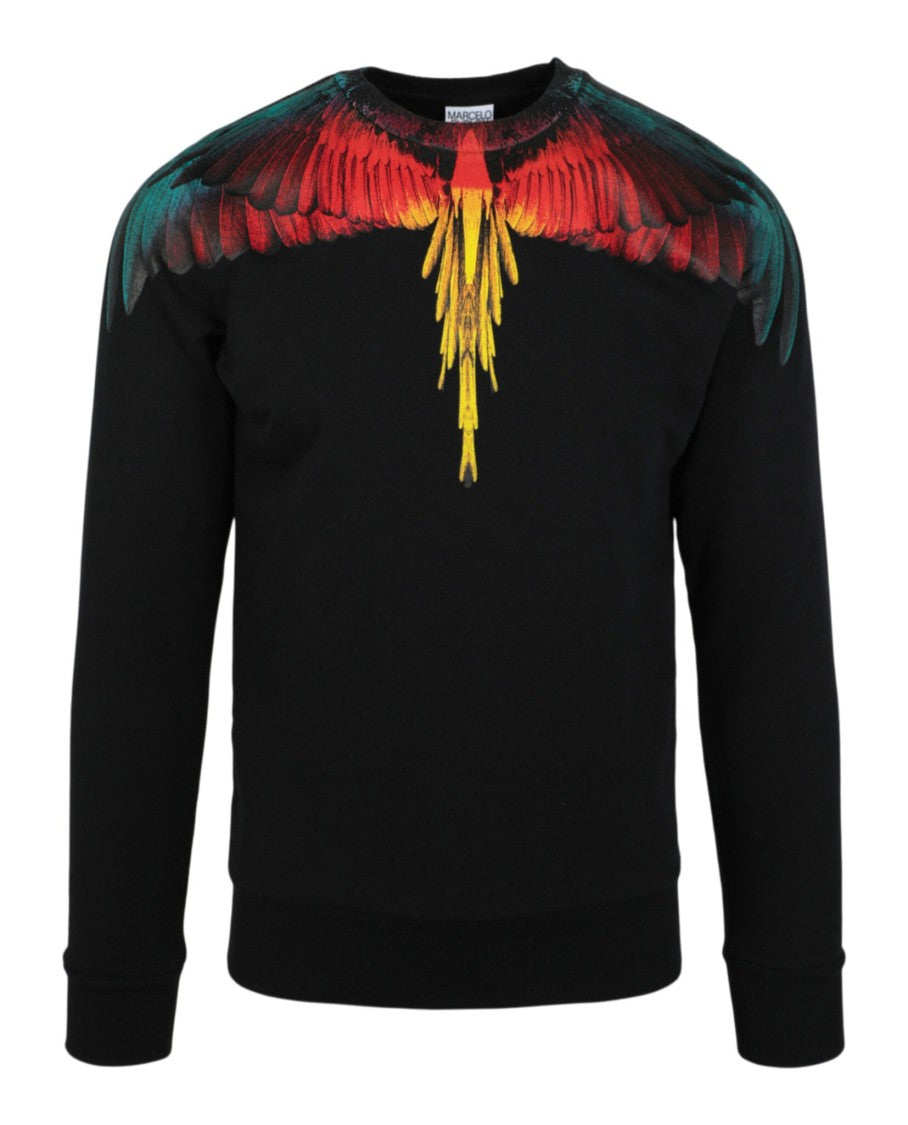 Marcelo Burlon Wings Graphic Print Black Cotton Crewneck Sweatshirt