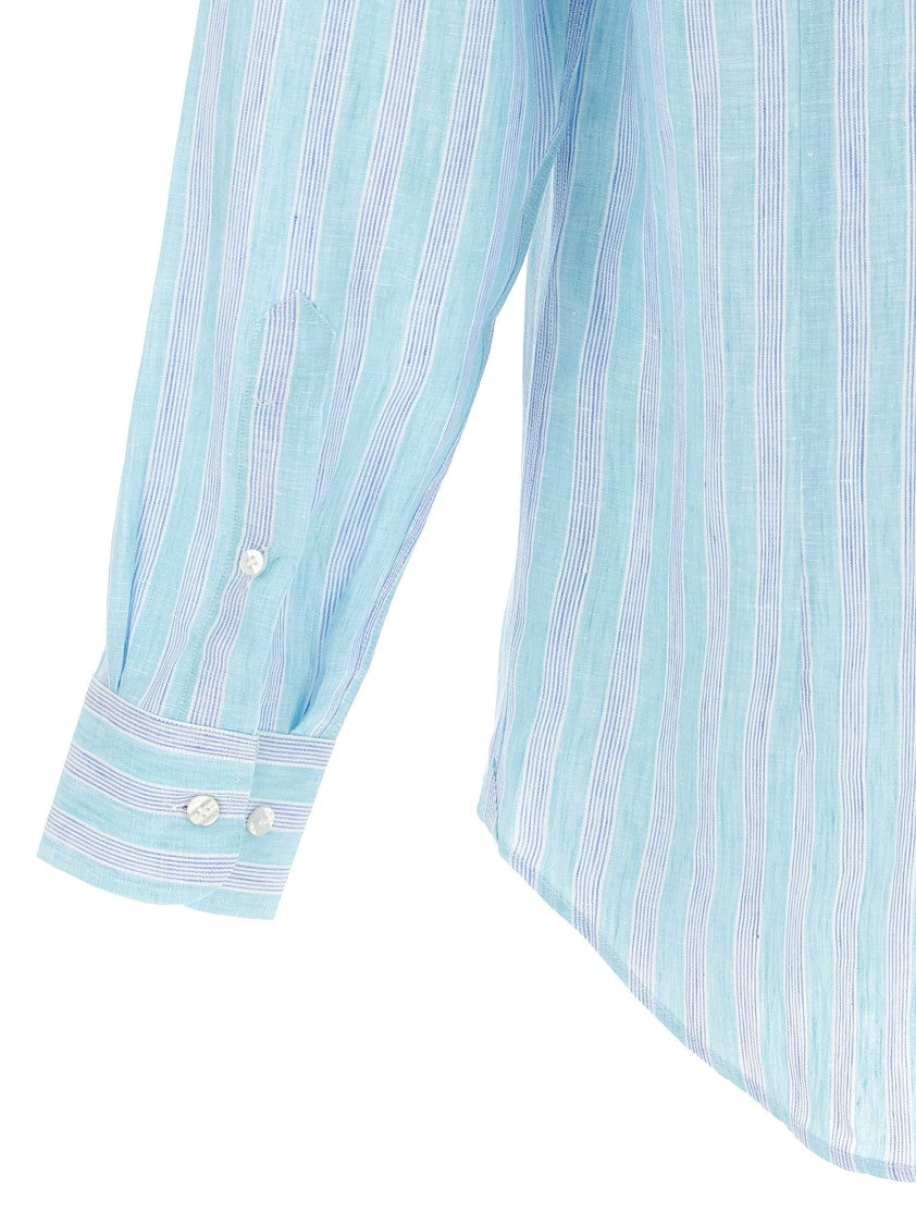 Etro Striped Linen Shirt With Embroidered Pegaso Logo