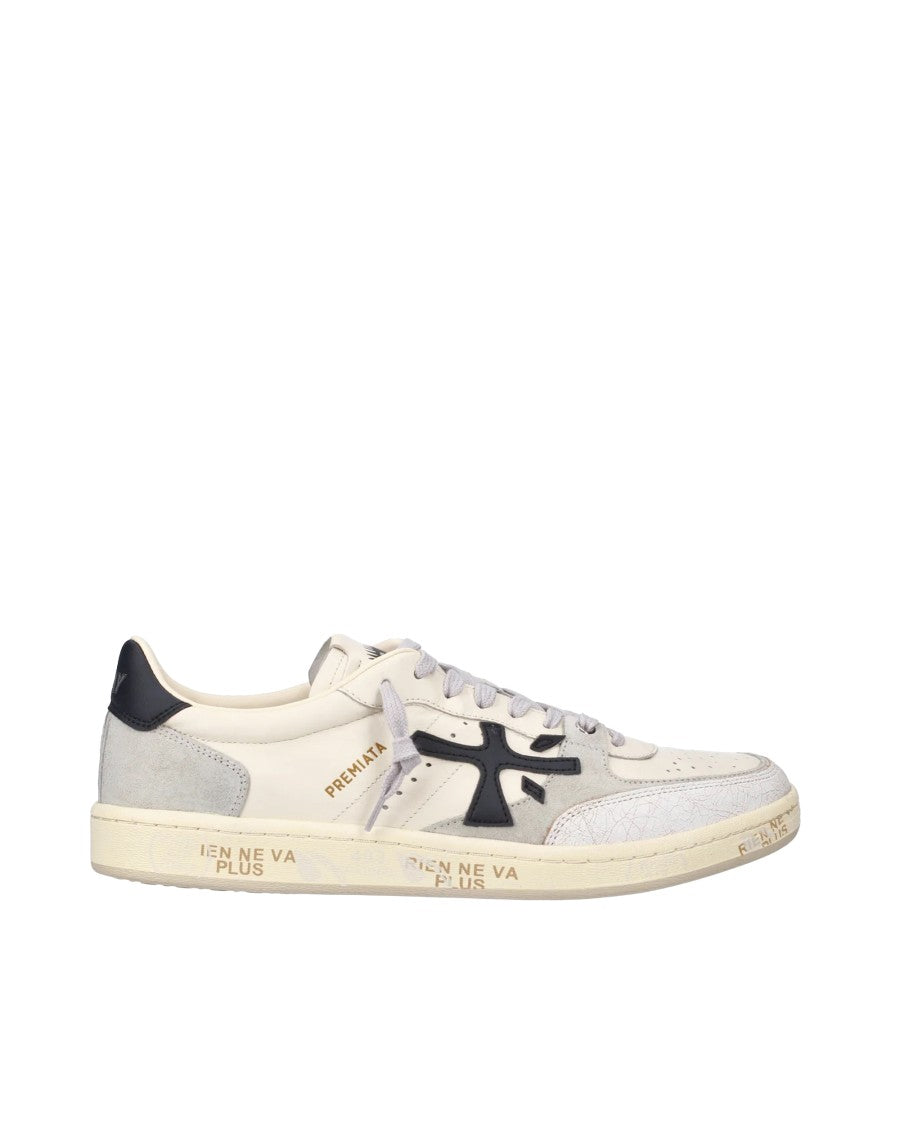 Premiata White Bsktclay Leather Suede Sneakers
