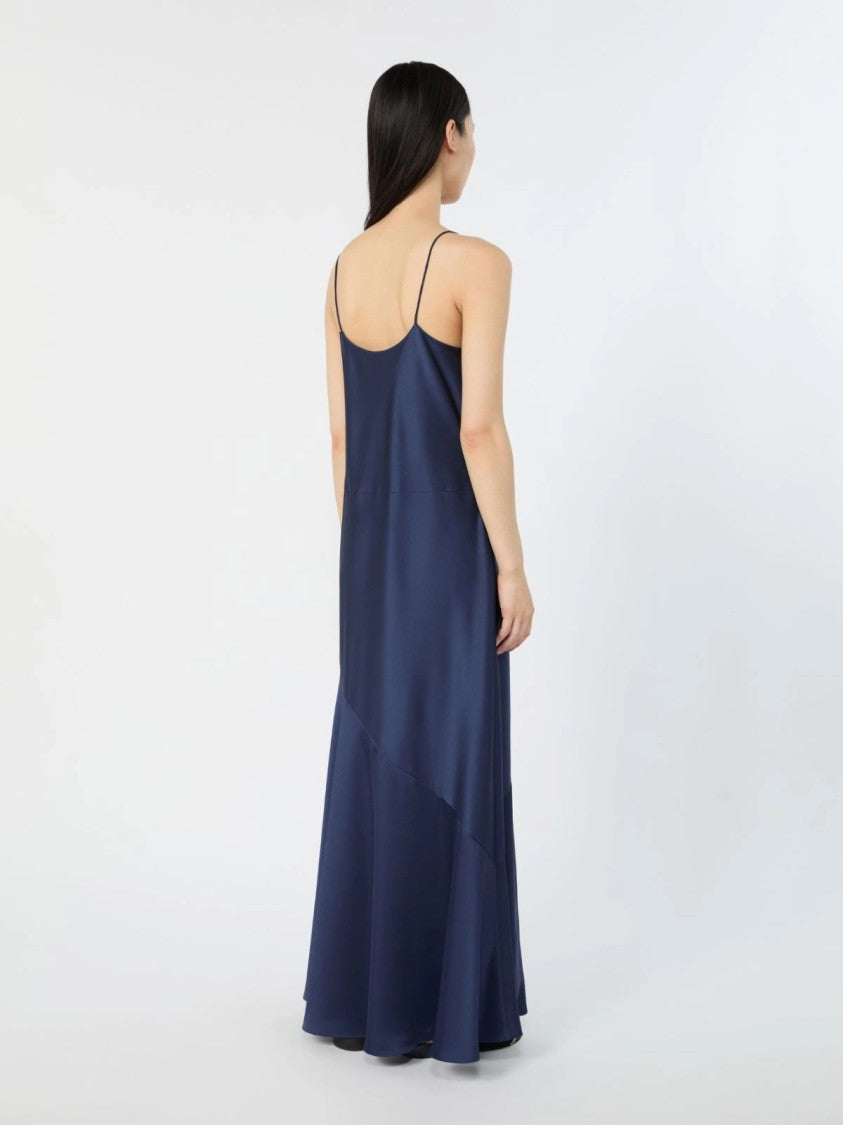 Max Mara Asymmetrical Deep Navy Maxi Dress With Draped Overlay