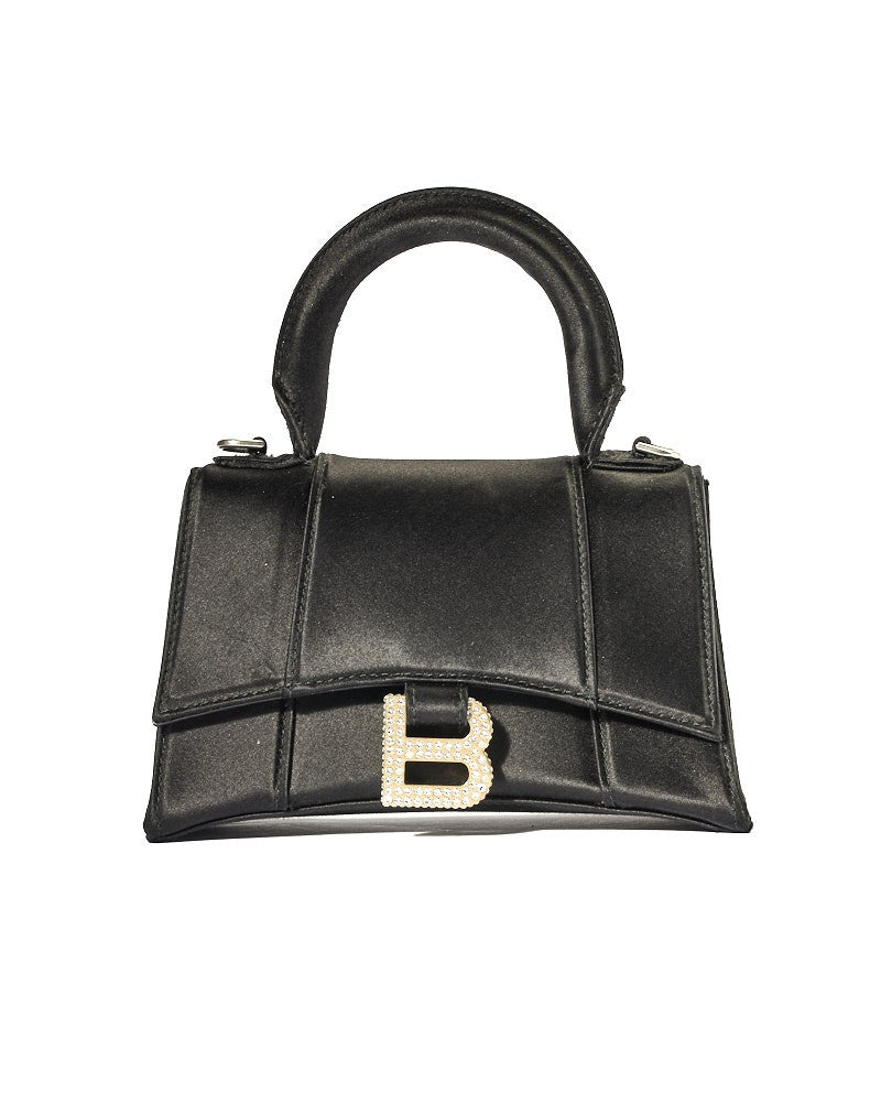 Balenciaga Hourglass Xs Swarovski Handbag - Satin Black