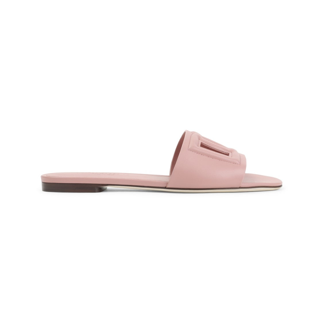 Dolce & Gabbana Pink Leather Flat Slides With Dg Emblem Detailing
