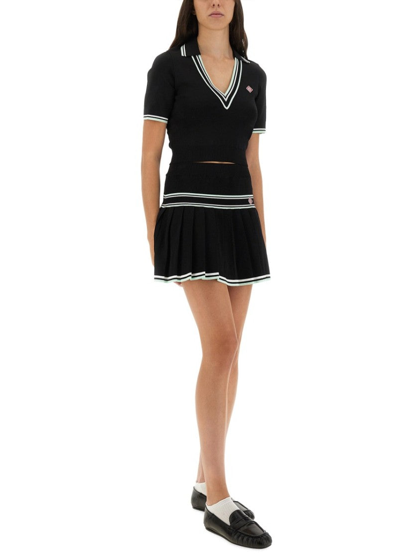 Casablanca Viscose V-Neck Polo Shirt