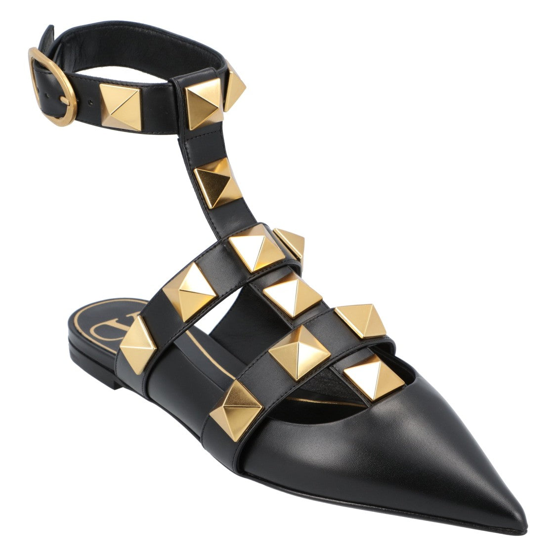 Valentino Black Ballerinas With Iconic Roman Stud Rivets