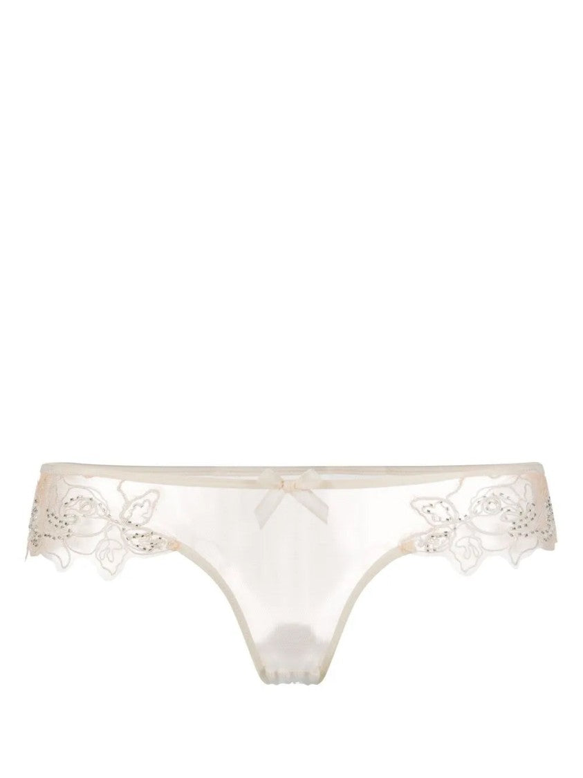 Agent Provocateur Sheer Beige Briefs With Intricate Floral Embroidery