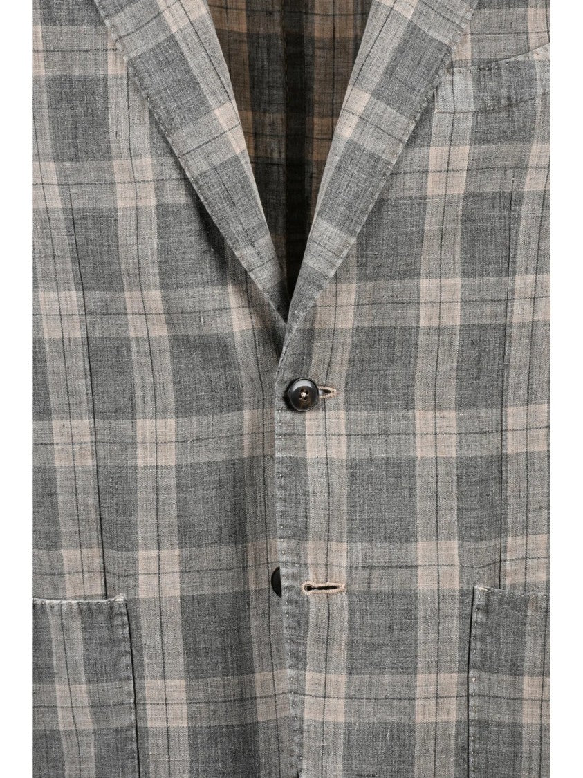 L.B.M. 1911 Grey Beige Linen Rounded Jacket