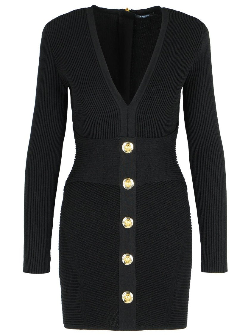 Balmain Short Dress In Black Viscose Blend