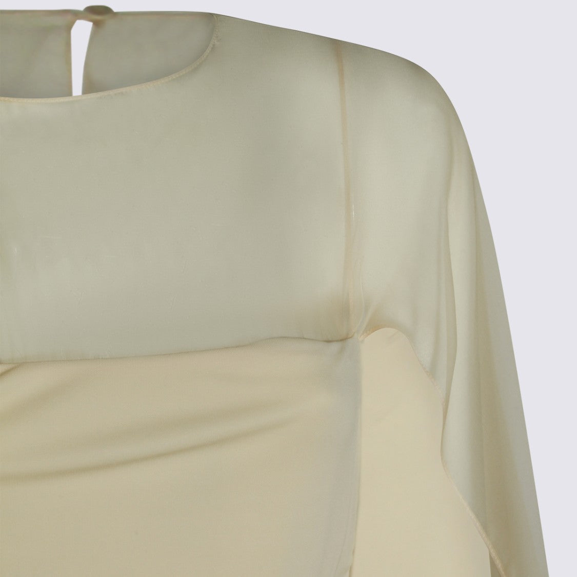 Alberta Ferretti Fitted Maxi Dress With Sheer Overlay And Flowing Sleeves