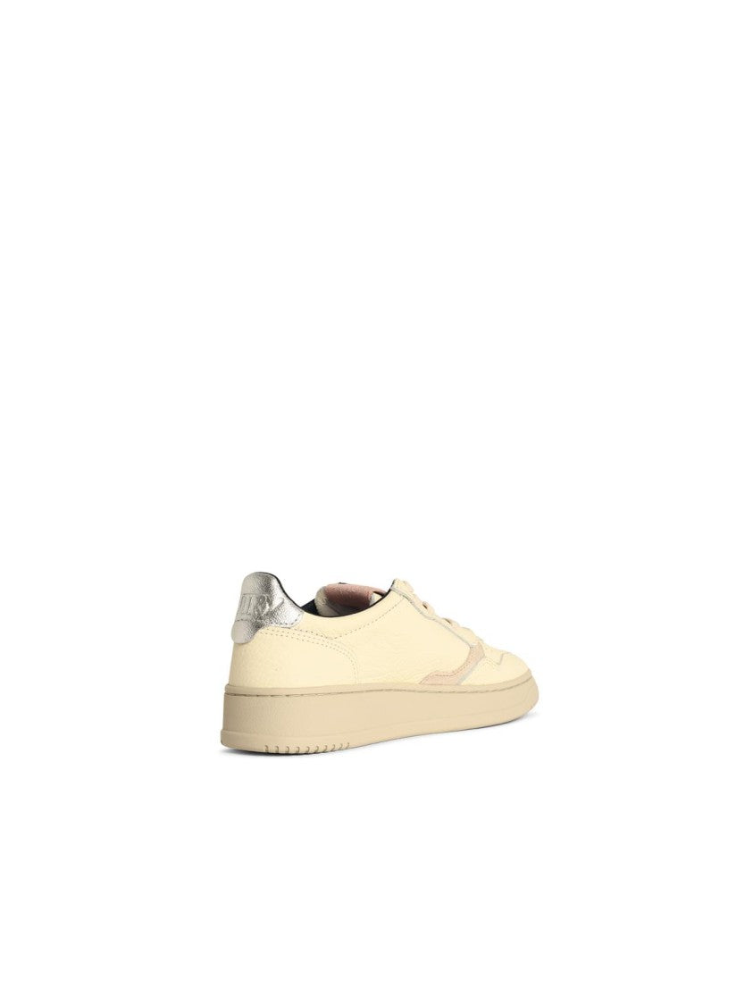 Autry Medalist Low' Silver And Powder Leather Sneakers