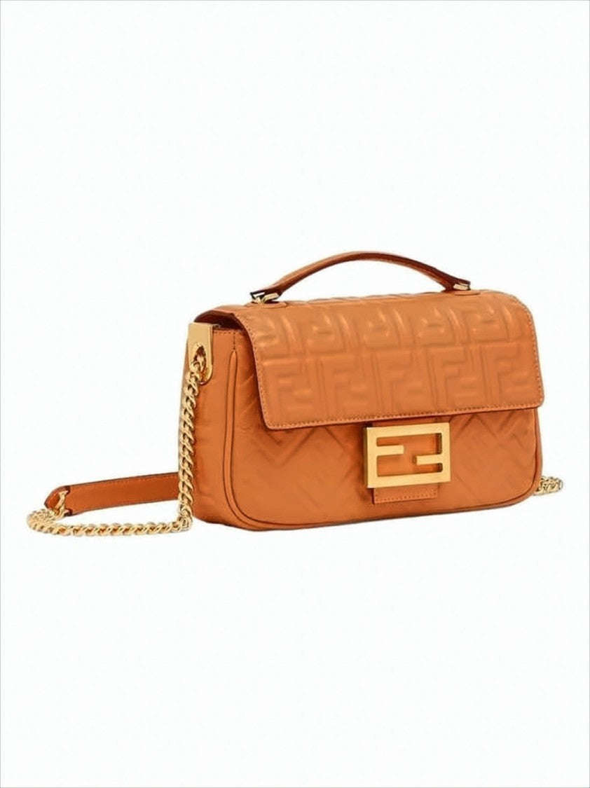 Fendi Structured Brown Lamb Leather Crossbody Bag