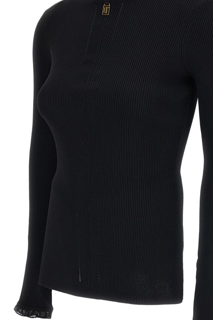 Elisabetta Franchi Black Ribbed Stretch Turtleneck Sweater