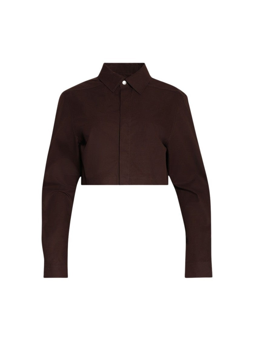 Rick Owens Woven Cropped Outershirt Mahogany