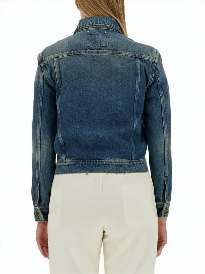 Golden Goose Structured Cropped Denim Jacket With Vintage Finish