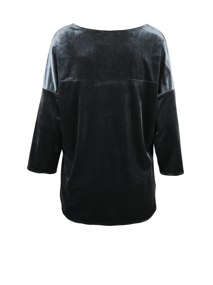 Black 961 Blue Velvet Stretch Polyamide Fluid Blouse