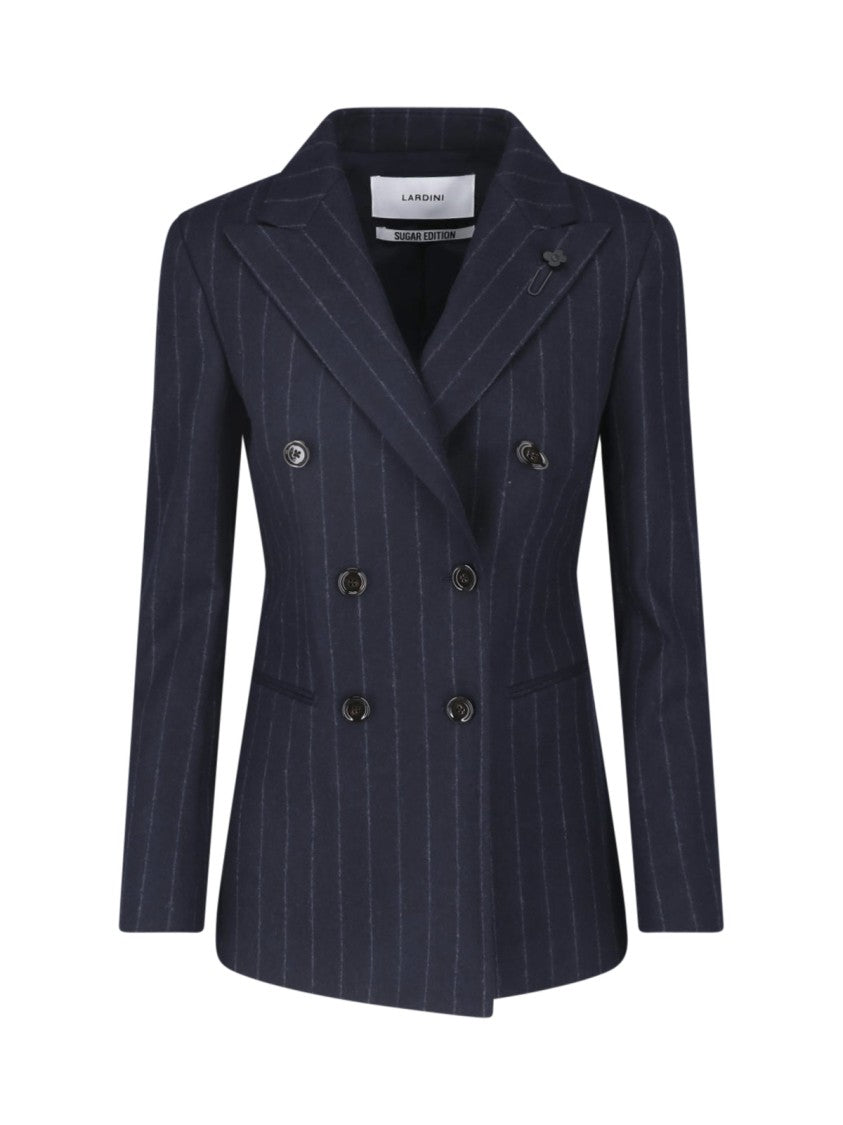 Lardini Blue Pinstripe Wool Double-Breasted Blazer