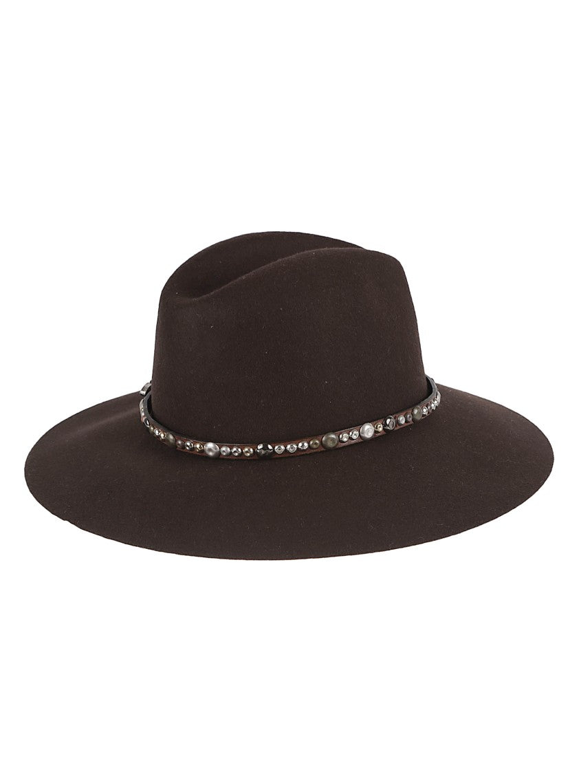 Golden Goose Wide-Brimmed Wool Hat With Studded Leather Strap And Vintage Buckle