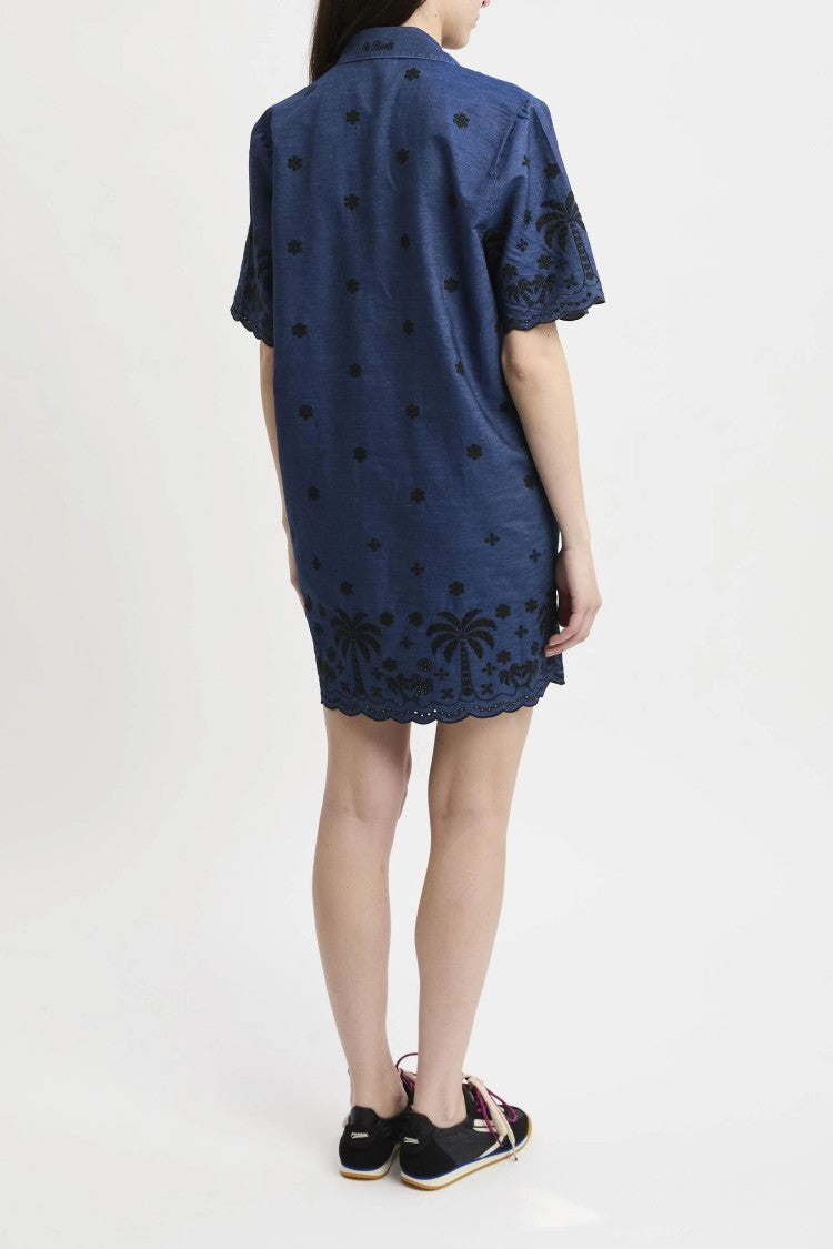 Mc2 Saint Barth Short-Sleeved Shirt Dress With Embroidered Floral