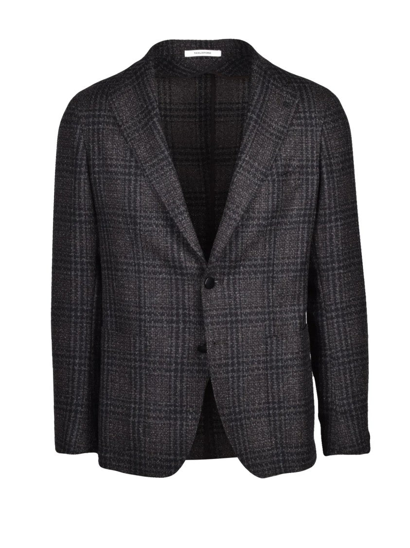 Tagliatore Brown Checkered Virgin Wool-Blend Round Jacket