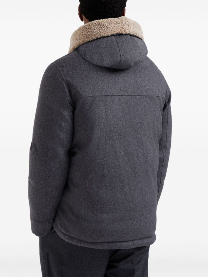 Brunello Cucinelli Wool Puffer Jacket With Cozy Sherpa Collar