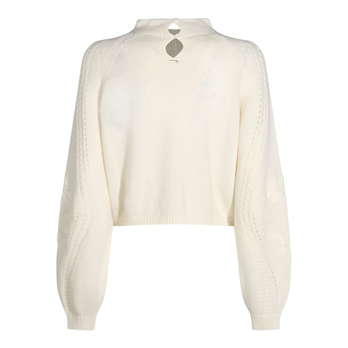 Twin-Set Cropped High Neck Floral Embroidered Sweater