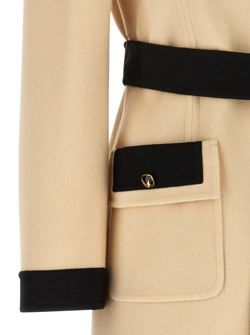 Valentino Garavani Midi Wool Coat With Contrast Trim